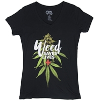 Weed Saves Lives Ladies T-Shirt by SevenLeaf.com