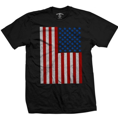 Pot Leaf Stars American Flag Black T-Shirt – Men’s