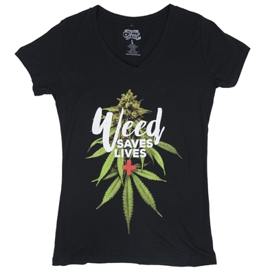 Weed Saves Lives Ladies T-Shirt by SevenLeaf.com